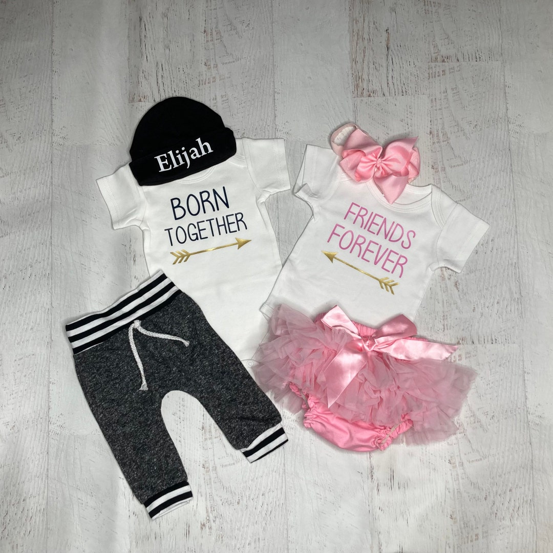 Baby Boy and Girl Twins Newborn Outfits Born Together Friends Forever