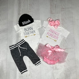 Baby Boy and girl Twins newborn outfits Born together friends forever, Twins coming home outfits, twin baby gifts, best friends