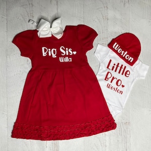 Big sister Little brother personalized coordinating outfits, Big sister dress, Little brother newborn outfit, Matching sibling outfits