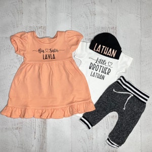 Personalized Big sister Little brother outfits, Big sister dress, Little bro coming home outfit, Newborn sibling photo outfits, announcement