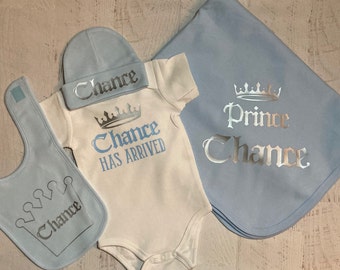 Baby boy Prince personalized Coming home outfit, newborn gift set, custom baby clothing, baby shower present, The Prince has arrived