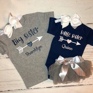 Big and little sister personalized shirts, custom sister outfits, Big sister little sister baby shower gifts for 2 girls, big and lil sis