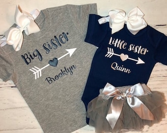 Big sister little sister matching shirts, custom sister outfits, Personalized sisters shirts, baby shower gifts for 2 girls, big and lil sis