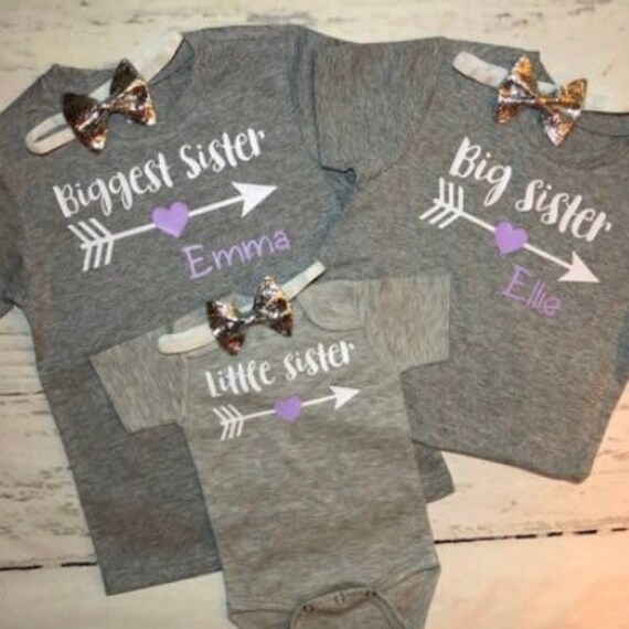 Personalized Matching sibling shirts, 3 kids, Sisters t-shirts, Biggest sister, big sister, little sister, Custom 3 sisters t-shirts