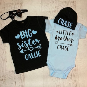 Big sister little brother personalized shirts set, Custom Baby shower gift, big sis little bro matching t-shirts, coordinating outfits