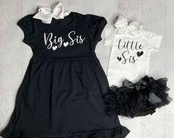 Personalized Big sis Little sis matching outfits, Big sister dress, Little sister custom gift set, Big sister little sister outfits custom