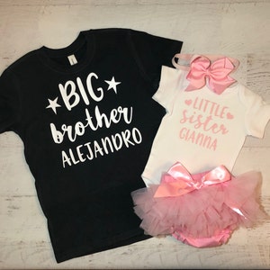 Big brother little sister shirts with names, personalized sibling t-shirts, brother and sister, big bro little sis tees, hearts and stars