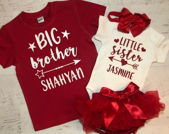 Big brother and little sister shirts, personalized matching outfits, Customized Big bro and lil sis coordinating shirt set, sibling t-shirts