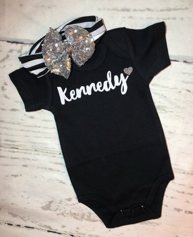 Personalized baby girl coming home outfit name and heartBaby shower gift for girltake home baby girlbring home baby girl
