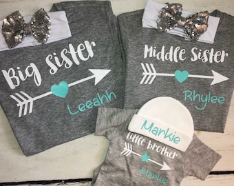 Personalized Matching sibling shirts, 3 kids, Sisters t-shirts, Biggest sister, big sister, little sister, Custom 3 sisters t-shirts