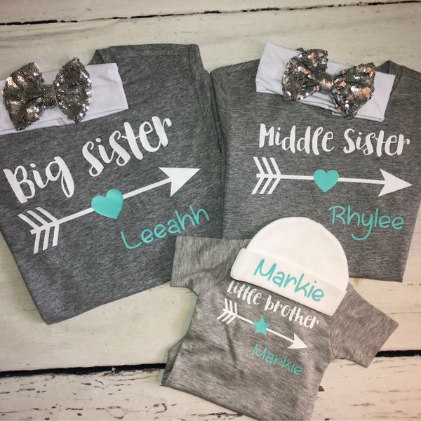 Personalized Sibling shirts, 3 kids, set of sister and brother tees, Matching Big sister ,middle sister, little brother, Expecting 3rd baby