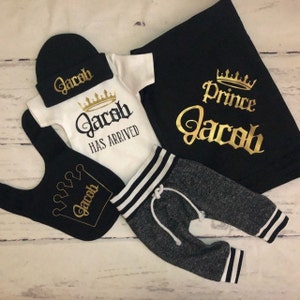 Prince has arrived Personalized baby boy coming home outfit/baby gift set/Baby shower gift boy/take home baby boy outfit/Newborn baby boy
