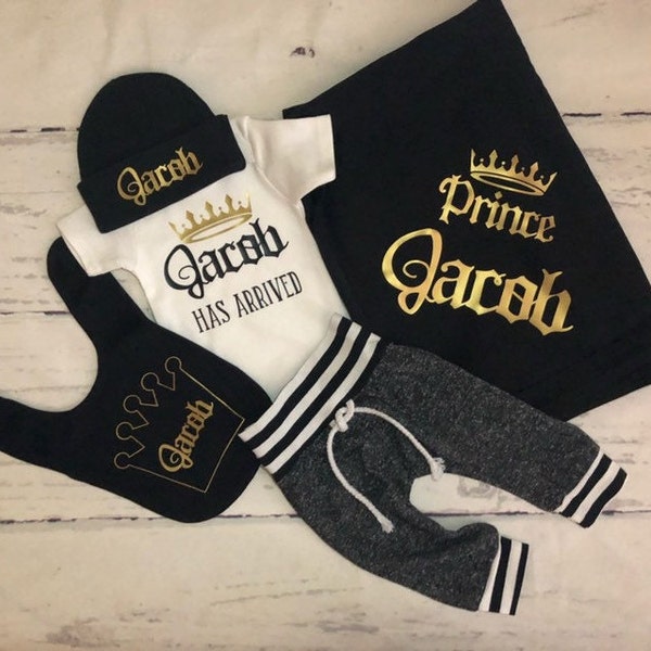 Prince has arrived Personalized baby boy coming home outfit/baby gift set/Baby shower gift boy/take home baby boy outfit/Newborn baby boy