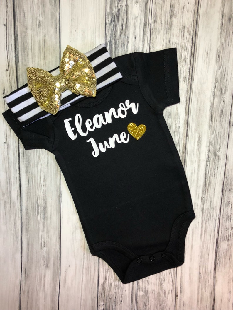Personalized baby girl coming home outfit name and heartBaby shower gift for girltake home baby girlbring home baby girl