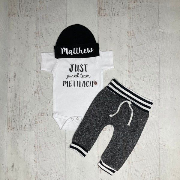 Just joined the team personalized newborn outfit, Sports fan Family name Baby boy coming home outfit, Custom New to the family, Welcome boy