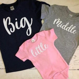 Big Middle Little shirts, Sibling shirts for 3 kids, Big brother, big sister, Middle sister, little sister, Little brother, 3rd baby coming