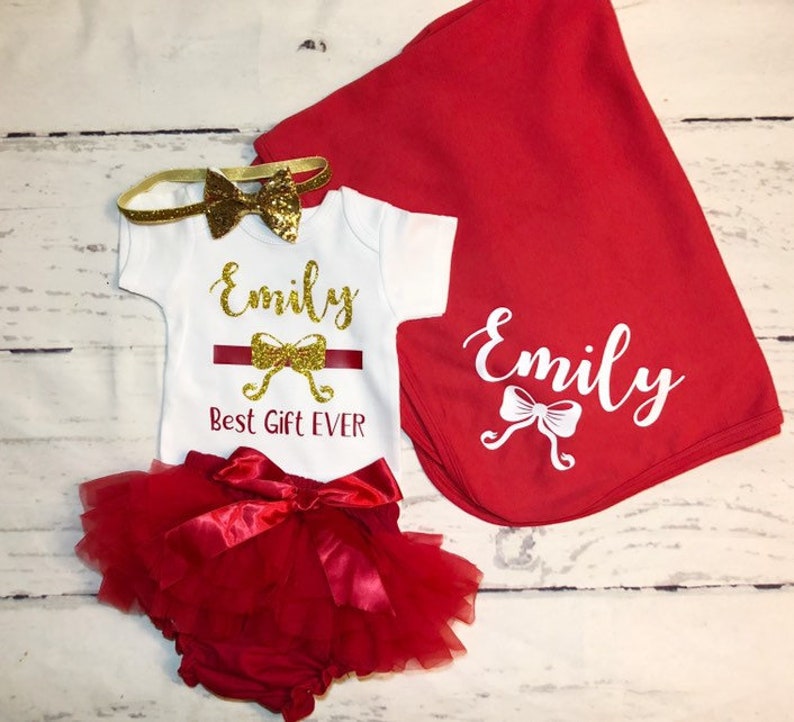 Best Gift Ever personalized baby girl 1st Christmas glitter Etsy