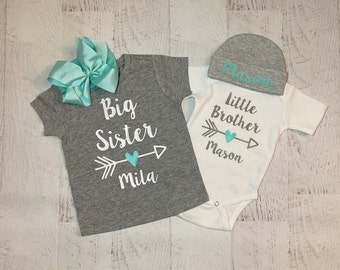 Big sister shirt, little brother bodysuit personalized Sibling tees, Coordinating Big sis lil bro t-shirts, Matching sister brother outfits