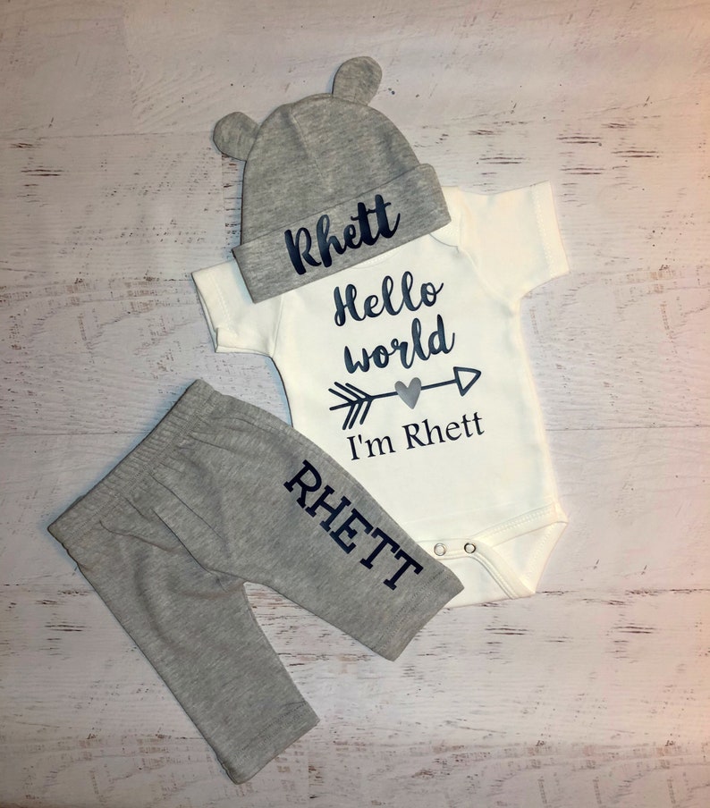 Hello world personalized Coming home baby boy outfit Beanie Etsy