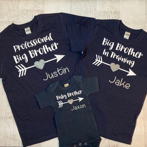Big and little brother shirts personalized, Third baby announcement, Matching shirts for 3 brothers, Professional Big bro, newest addition