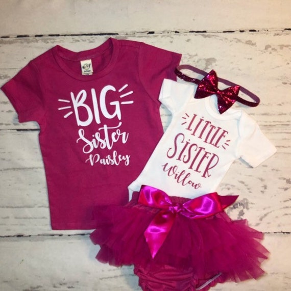 Big Sister Little Sister Hot Pink Personalized Matching Outfits Sisters Shirts Baby Gift Mom Expecting 2nd Daughter Take Home Baby Sister Etsy Australia