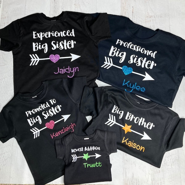 Sibling shirts personalized set of 5, 5th baby announcement shirts, matching children's tees, Expecting baby number 5 reveal, New addition
