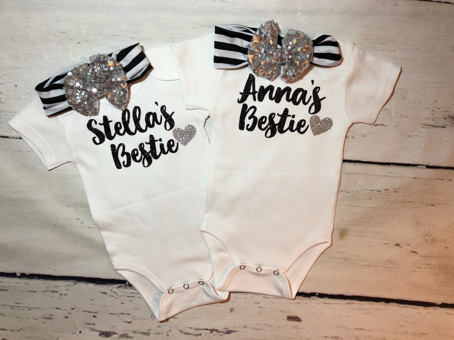 Besties Baby Girl Matching Outfits Set/twin Girl Set/take Home Etsy
