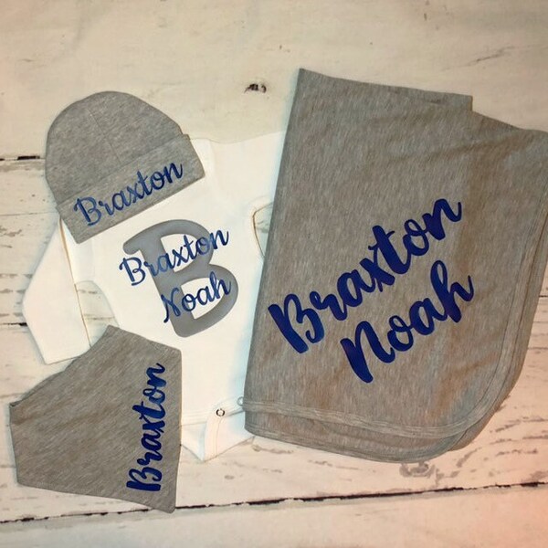 Newborn personalized Coming home outfit for baby boy monogrammed name, Custom baby gift, take home outfit, Preemie boy outfit