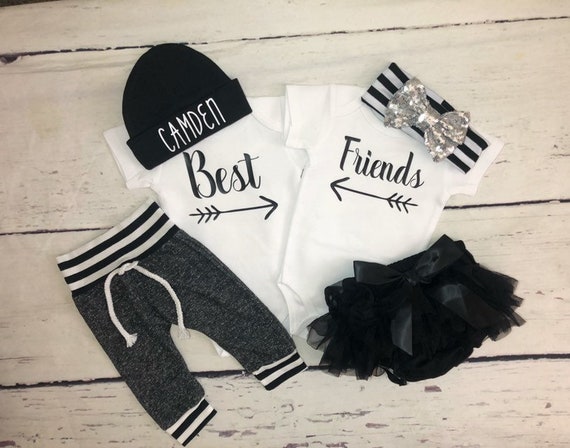 Best Friends Baby Outfits Baby Twins Outfits Twin Boy And Girl Etsy
