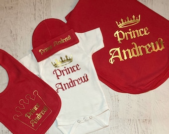 Prince Baby boy Coming home outfit personalized, newborn baby boy clothing, Custom baby shower gift set, Going home outfit, Layette set
