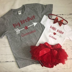 Big brother little sister personalized sibling shirts set, Big bro and little sis outfits, Brother and sister coordinating tees, baby sister