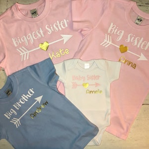 Brother and sister shirts personalized pink and blue, Matching sibling shirts, Custom Gift for mom expecting 4th baby, Baby number 4 reveal