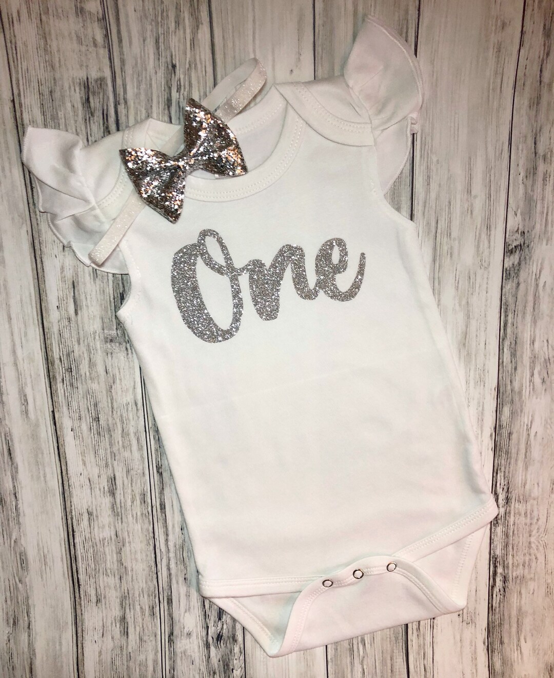 1st Birthday Girl Outfit, Flutter Sleeves Shirt, One Years Old Glitter ...