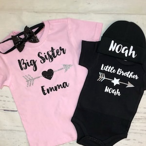 Personalized Big sister little brother shirts, Coordinating Sibling tees, Cute sister and brother outfits, Custom kids clothes, Announce bro