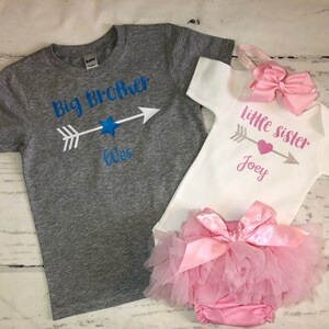 Big Brother and little sister personalized shirts, custom brother and sister sibling tshirts, Baby shower gift, Little sister coming home