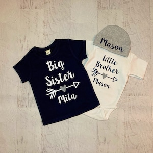 Baby brother and big Sister personalized shirts, Big sister and little brother t-shirts, Custom Big sis little bro tees, Lil bro coming home