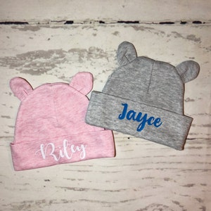 Newborn beanie ear hat with personalized name baby bear ears, Custom Hospital baby caps, Gift for Newborn boy, Baby Girl one of a kind gift