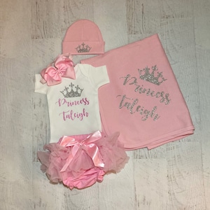 Newborn princess outfit with name, Personalized baby outfit, Coming home outfit, Custom baby shower gift, baby tutu outfit, Preemie outfit