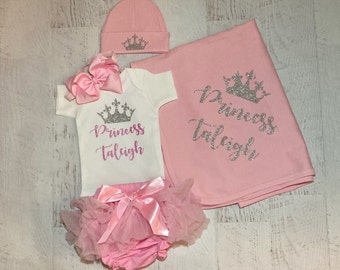 Newborn princess outfit with name, Personalized baby outfit, Coming home outfit, Custom baby shower gift, baby tutu outfit, Preemie outfit