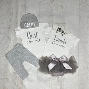 Twins Best friends baby outfits, Twin baby gift, Twin boy and girl matching newborn outfits, Twins shower, Baby besties coming home outfits