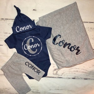 Monogrammed Baby boy Coming home outfit, Personalized name newborn outfit, Boy baby shower gift, take home baby boy, Newborn photo outfit