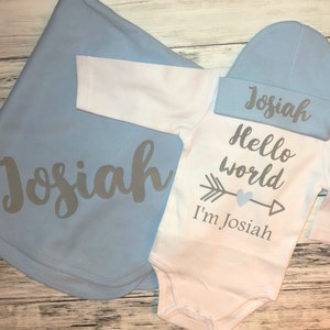 Hello World baby boy personalized coming home outfit, Baby shower gift, take home baby outfit, Going home outfit, custom Newborn boy clothes