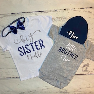 Personalized Little brother and big sister shirts, Matching Big sis lil bro custom t-shirts, big little tees Little brother announcement