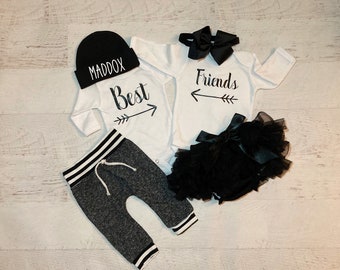 Best friends baby outfits/baby twins outfits/twin boy and girl baby's/baby shower gift for twins/twin boys/twin girls/Personalized newborn