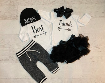 Best friends baby outfits/baby twins outfits/twin boy and girl baby's/baby shower gift for twins/twin boys/twin girls/Personalized newborn