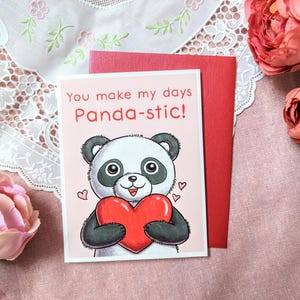 You Make My Days Pandastic Valentijnsdagkaart met envelop, verjaardag, schattige woordspeling panda, kawaii esthetiek, liefdescadeau, romantisch