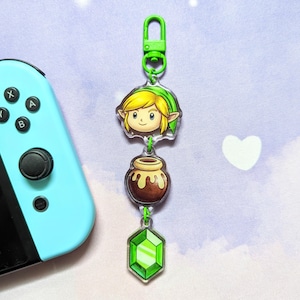 Green Video Game 3-in-1 Linking Acrylic Keychain, Double Sided Charm, Kawaii Accessory, Cute Gift, Fanart Keychain, Gaming merch, Link Charm