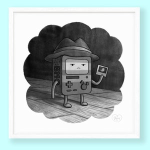 Detective BMO Art Print, Aesthetic Home Wall Decor, Cartoon Fanart, digital drawing art print, Cute Gift, Adventure Time, Kawaii Art Print