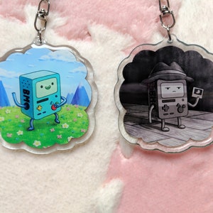 Happy BMO & Noir BMO Double Sided 2.25&quot; Acrylic Charm, Adventure Time Charms, Cartoon, Animation, Anime, Epoxy Resin Keychain, Beemo, Cute