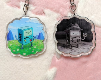 Happy BMO & Noir BMO Double Sided 2.25" Acrylic Charm, Adventure Time Charms, Cartoon, Animation, Anime, Epoxy Resin Keychain, Beemo, Cute